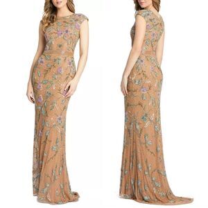 Mac Duggal Beaded Floral Gown Formal Dress, Mustard Yellow, New, Size 10